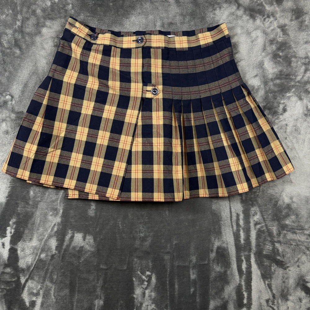 Flynn OHara Plaid Kilt Skirt Girls 22X Blue Tan Excellent Pleated School Uniform